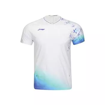 Li Ning Серия Бадминтон Простая Быстросохнущая Мягкая Дышащая Соревновательная Тренировочная Футболка с Коротким Рукавом Унисекс Топы Белый AAYV047-2 L