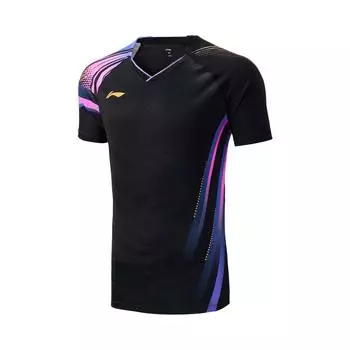 Li Ning Серия Бадминтон Спортивный Повседневный Простой Футболка с Коротким Рукавом Бадминтон Унисекс Топы Черный AAYV165-1 S