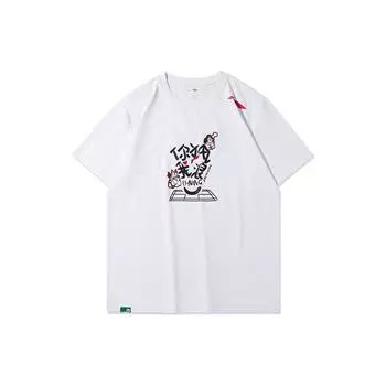 Li Ning Серия Бадминтон Забавный Принт Свободная Футболка с Круглым Вырезом и Коротким Рукавом Мужские Топы Белый AHSR987-1 L