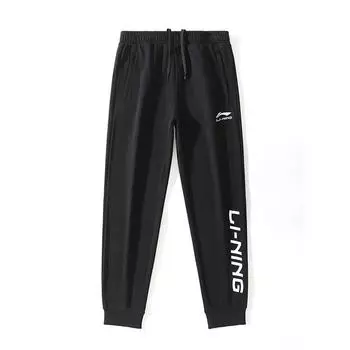 Li-Ning Серия Campus Simple Brand Letter Logo Print Удобные повседневные универсальные зауженные трикотажные спортивные брюки мужские низы черного цвета YKLU201-1 XL