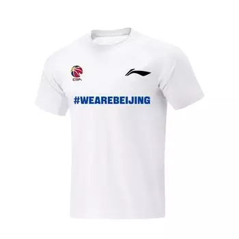 Li Ning Серия CBA Баскетбол Удобная Простая Универсальная Влагоотводящая Спортивная Футболка с Принтом Букв Круглый Вырез Короткий Рукав AHSVE61-2WEAREBEIJING S
