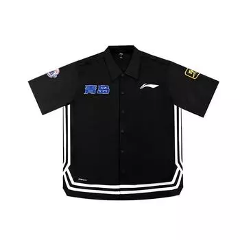 Li Ning Серия CBA Команда Циндао Быстросохнущее Поло Буква Винтаж Баскетбольная Футболка с коротким рукавом Унисекс футболки Черный ATSU995-2 XL