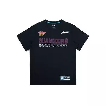 Li Ning Серия CBA Профессиональная баскетбольная серия Команда Гуандун Гостевой сезон 21-22 Принт с логотипом Футболка с круглым вырезом и коротким рукавом Мужские топы Черный ATSR625-2 L