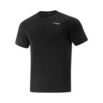 Li Ning Серия для бега Спортивный повседневный простой однотонный пуловер с круглым вырезом и короткими рукавами Мужские топы Черный ATSV369-1 M
