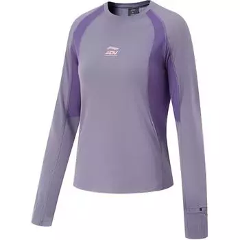 Li Ning Серия для бега Теплая приталенная футболка с длинным рукавом Женские топы Угольно-пурпурный Минерально-пурпурный ATLU052-3 S