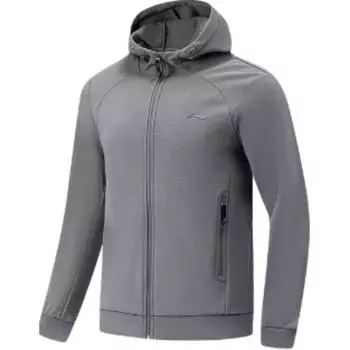 Li Ning Серия Фитнес Кардиган с капюшоном Флис Технология согревающего воздушного слоя Утепленная толстовка для бега Мужская толстовка Дымчато-серый AWDT793-2 L