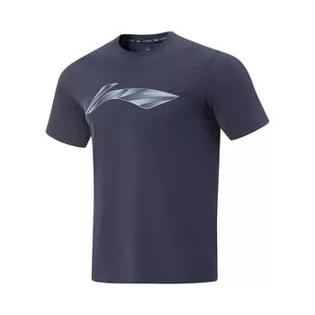 Li Ning Серия Фитнес Логотип Круглый вырез Удобная Дышащая Универсальная Футболка с коротким рукавом Мужские топы Чернильно-синий ATSV107-9 S