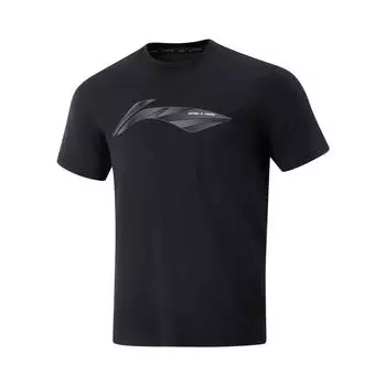 Li Ning Серия Фитнес Логотип Круглый вырез Удобная Дышащая Универсальная Футболка с коротким рукавом Мужские топы Черный ATSV107-1 S