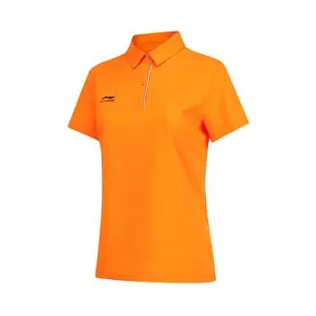 Li Ning Серия Фитнес Однотонная футболка-поло с коротким рукавом и логотипом Женские топы Ледяной апельсин APLS006-5 XL
