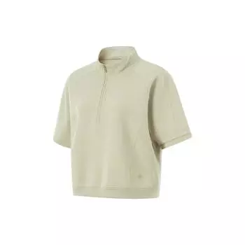 Li-Ning Серия Фитнес Однотонная Стойка Воротник Удобная Дышащая Универсальная Свободная Футболка-поло с коротким рукавом Женские топы Хаки APLU720-1 M