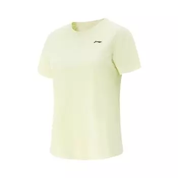 Li Ning Серия Фитнес Однотонная Удобная Простая Дышащая Футболка с Коротким Рукавом и Круглым Вырезом Женские Топы Эфирно-Желтый ATSV560-2 S