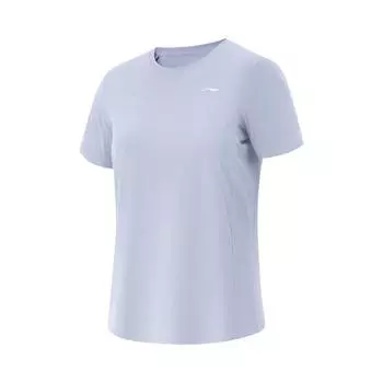 Li Ning Серия Фитнес Однотонная Удобная Простая Дышащая Футболка с Коротким Рукавом и Круглым Вырезом Женские Футболки Морозно-Голубой ATSV560-3 S