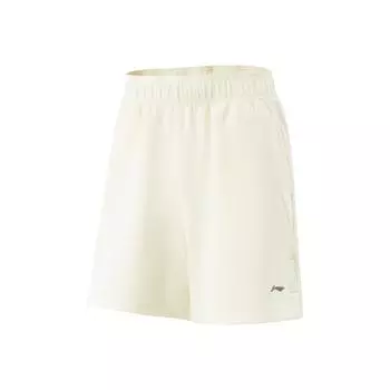 Li Ning Серия Фитнес Однотонные Эластичные Универсальные Шорты-пятиточки с Завышенной Талией Повседневные Женские шорты Перламутрово-белый AKSV438-1 S