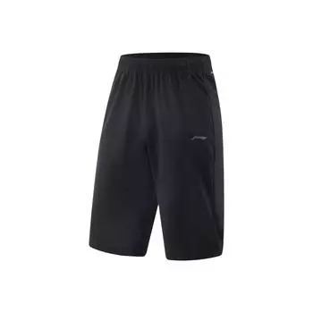 Li Ning Серия Фитнес Однотонные Шорты до середины бедра Универсальные Дышащие Шорты Семь Восьмых Повседневные Мужские шорты Черный AKYV075-2 M