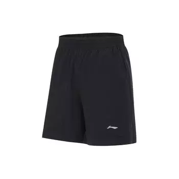 Li Ning Серия Фитнес Однотонные Шорты с Логотипом Средней Посадки Свободного Прямого Кроя Женские шорты Черный AKSU468-2 XS