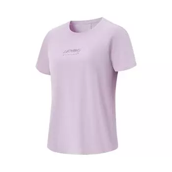 Li Ning Серия Фитнес Повседневная Ледяной шелк Быстросохнущая Прохладная Удобная Универсальная Футболка с коротким рукавом и принтом букв Женская футболка ATSV506-4 S