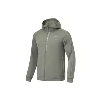 Li Ning Серия Фитнес Принт Буква Простой Уличный Бег Высокая Эластичность Толстовка Кардиган с Капюшоном Мужская Толстовка Винтовочный Зеленый AWDU067-4 XL