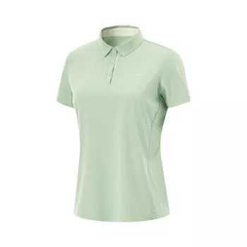 Li-Ning Серия Фитнес Простая однотонная футболка-поло с коротким рукавом свободного кроя Женские топы Зеленый цвет овечьего жира APLV016-4 S