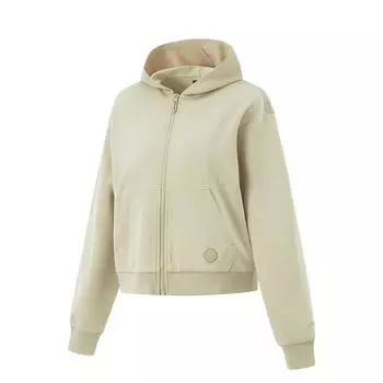 Li-Ning Серия Фитнес Простая однотонная толстовка с капюшоном на молнии Женские топы Хаки AWDU932-4 S
