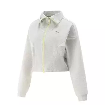 Li Ning Серия Фитнес Спортивный Повседневный Простой Однотонный С воротником поло Толстовка на молнии Женские толстовки Светло-серый Дымчато-серый AWDV460-4 L