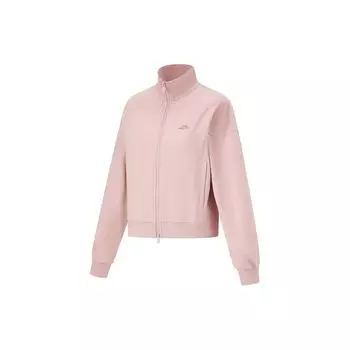 Li Ning Серия Фитнес Воротник-стойка Однотонная Молния Длинный рукав Свободный Кардиган Толстовка Женская верхняя одежда Чили-красный AWDU764-4 S