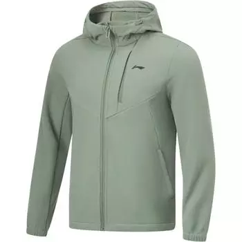 Li-Ning Серия Fitness, однотонная, на молнии, с капюшоном, удобная, флисовая, теплая, спортивная, ветровка, мужская, верхняя одежда, серо-зеленый AFDT787-3 M