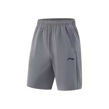 Li Ning Серия Fitness Однотонные Шорты спортивные мужские с завязками средней посадки быстросохнущие с прямыми штанинами Цвет Грозовой серый AKSV111-20 S