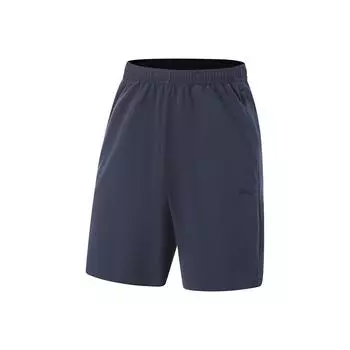 Li Ning Серия Fitness Однотонные Шорты спортивные мужские с завязками на средней посадке, быстросохнущие, прямого кроя, цвет чернильно-синий AKSV111-21 S