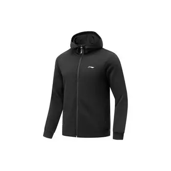 Li-Ning Серия Fitness однотонный кардиган с капюшоном теплая толстовка с длинным рукавом мужская толстовка черная AWDT797-1 M