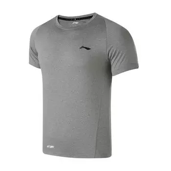 Li Ning Серия Fitness Пуловер с круглым вырезом Однотонная футболка с логотипом с коротким рукавом Мужские футболки Смешанный цвет Меланжевый серый ATSU917-3 3XL