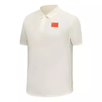 Li-Ning Серия Honor Узор национального флага Простая удобная футболка-поло с коротким рукавом Унисекс Футболки-поло Шампань-белый APLV439-2 L