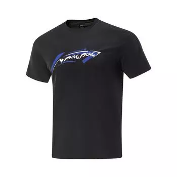 Li Ning Серия Настольный теннис Повседневная Удобная Футболка с коротким рукавом с принтом букв Унисекс Топы Черный AHSV611-1 S