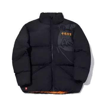 Li Ning Серия Скейтборд Буквенный Свободный Пуховик с Коротким Рукавом Унисекс Верхняя Одежда Черный Закат-Оранжевый AYMU587-2 S