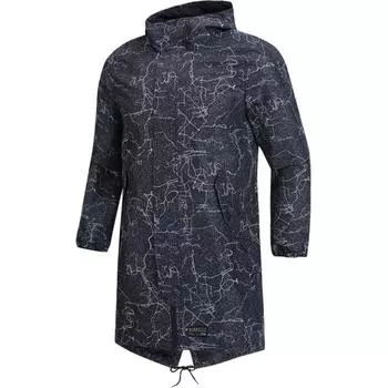 Li Ning Серия спортивной моды Куртка-ветровка средней длины с капюшоном и молнией с принтом по всей поверхности Мужская верхняя одежда Черный Серый AFDP023-3 M