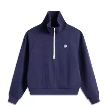 Li Ning Серия спортивной моды Однотонный воротник-стойка Удобный дышащий Универсальный повседневный свитшот Женский свитшот Моряцкий синий AWDV138-1 S