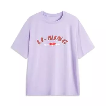 Li Ning Серия Спортивный Стиль Буква Круглый Вырез Дышащая Универсальная Свободная Футболка с Коротким Рукавом Женские Футболки Розово-Фиолетовый AHSU870-2 S
