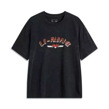 Li Ning Серия Спортивный Стиль Буква Круглый Вырез Дышащая Универсальная Свободная Футболка с Коротким Рукавом Женская Футболка Черный AHSU870-4 M