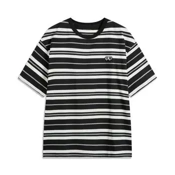 Li Ning Серия Спортивный Стиль Хай-стрит Американский Ретро Повседневная Полосатая Удобная Футболка с Коротким Рукавом Мужские Топы Черный Лунно-Серый ATSV515-3 S