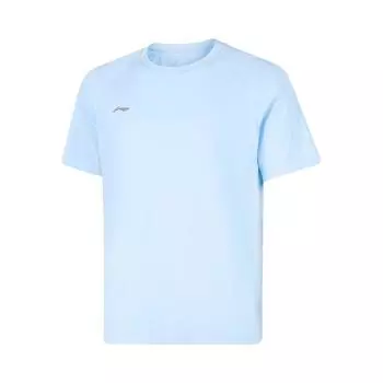 Li Ning Серия Спортивный Стиль Однотонная Дышащая Универсальная Повседневная Футболка с Коротким Рукавом Мужские Топы Небесно-Голубой ATSV437-2 S