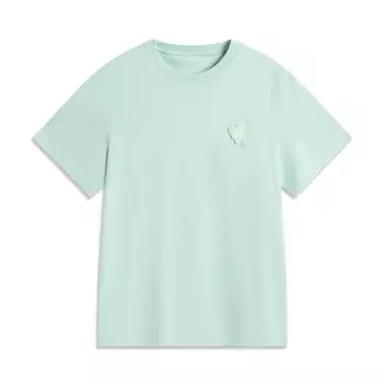 Li Ning Серия Спортивный Стиль Однотонная Футболка с Круглым Вырезом Удобная Дышащая Универсальная с Коротким Рукавом Женские Футболки Перьевой Зеленый AHSV990-4 S