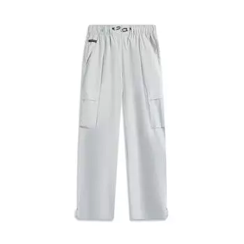 Li Ning Серия Спортивный Стиль Однотонные Дышащие Универсальные Свободные Прямые Повседневные Брюки Женские низы Светло-Серый AYKV540-1 M