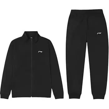 Li Ning Серия Спортивный Стиль Однотонный Воротник-стойка Застежка-молния Длинный рукав Простые Прямые Удобные Длинные брюки Повседневный Спортивный костюм AWEV019-1 M
