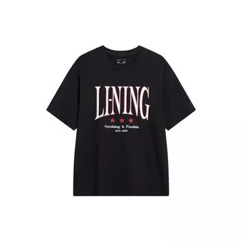 Li Ning Серия Спортивный Стиль Принт Буквами Свободная Футболка с Коротким Рукавом и Круглым Вырезом Унисекс Топы Черный AHSSF49-1 XL