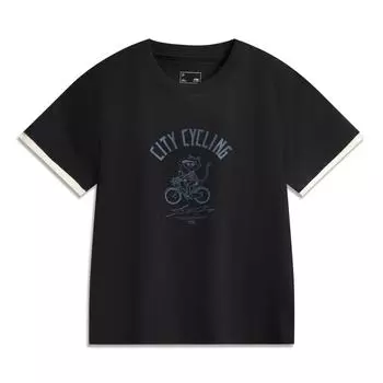 Li Ning Серия Спортивный Стиль Простая Свободная Футболка с Коротким Рукавом и Буквами Женские Топы Насыщенный Темно-Синий AHSV732-3 S