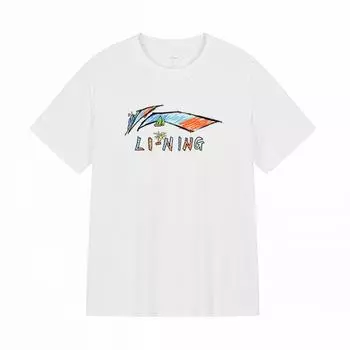 Li Ning Серия Спортивный Стиль Уличный Ретро Американский Стиль Принтованная Легкая Универсальная Удобная Свободная Футболка с Коротким Рукавом F-AVSV675-2-W-14 L