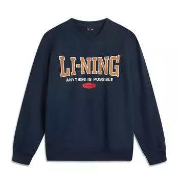 Li Ning Серия Спортивный Стиль Жизни Американский Тренд Ретро Уличный Стиль Свитшот Унисекс с Круглым Вырезом Свободного Кроя Повседневный Свитшот Темно-Темно-Синий AWDV373-3 S