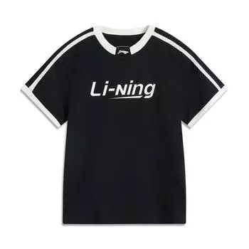 Li Ning Серия Спортивный Стиль Жизни Американский Ретро Логотип Буква Повседневная Удобная Футболка с Коротким Рукавом Женские Футболки Черный Молочный AHSVB44-2 S