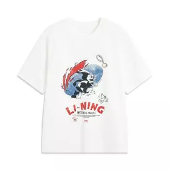 Li Ning Серия Спортивный Стиль Жизни Повседневная Простая Однотонная Футболка с Круглым Вырезом, Свободная, Пуловер, с Коротким Рукавом, Унисекс, Молочно-белый AHSV167-9 S