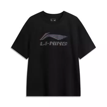 Li Ning Серия Спортивный Тренд Повседневная Минималистичная Буква Свободная Футболка с Коротким Рукавом и Круглым Вырезом Мужские Топы Черный Рисунок AHSV495-4 S