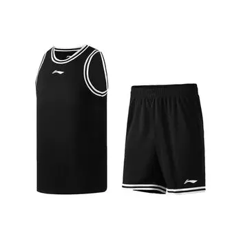 Li-Ning Сетчатый дышащий жилет с круглым вырезом, спортивный комплект для мужчин, спортивная одежда, черный цвет AATR011-10 S